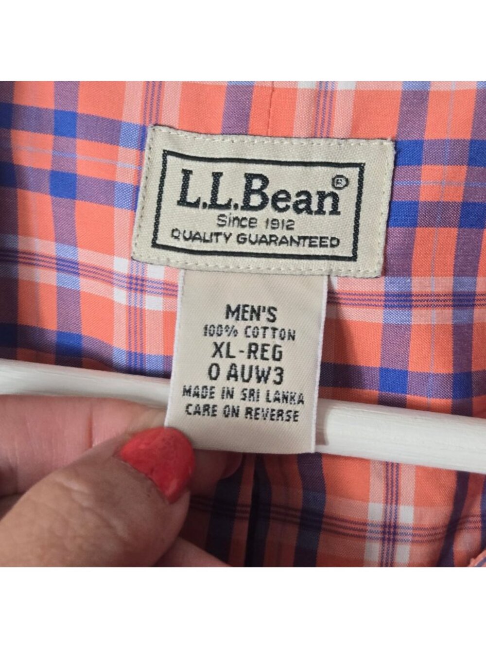 L.L. Bean Men's Size XL Wrinkle Stain Resistant Kennebunk Orange Plaid Shirt - Picture 4 of 6